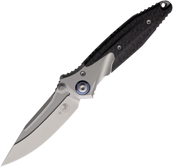Microtech Socom Bravo Mini Framelock Gray Titanium w Carbon Fiber Bead Blast Bohler M390