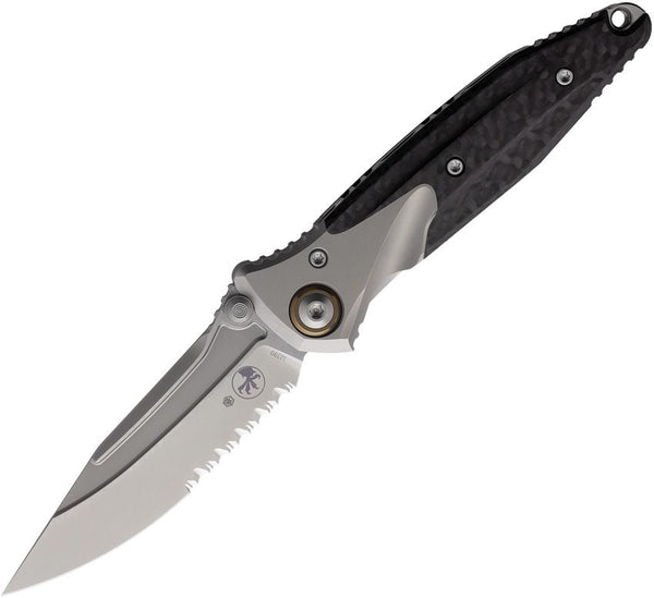 Microtech Socom Bravo Mini Framelock Gray Titanium w Carbon Fiber Bead Blast P/S Bohler M390
