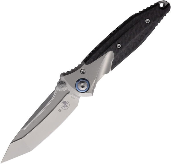 Microtech Socom Bravo Mini Framelock Gray Titanium w Carbon Fiber Bead Blast Tanto Bohler M390