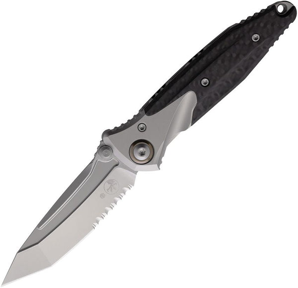 Microtech Socom Bravo Mini Framelock Gray Titanium w Carbon Fiber Bead Blast Tanto P/S Bohler M390