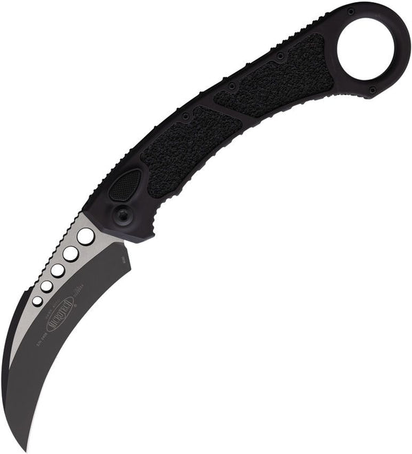 Microtech Auto Hawk Button Lock Black Aluminum w Textured Insert Two Tone Bohler M390