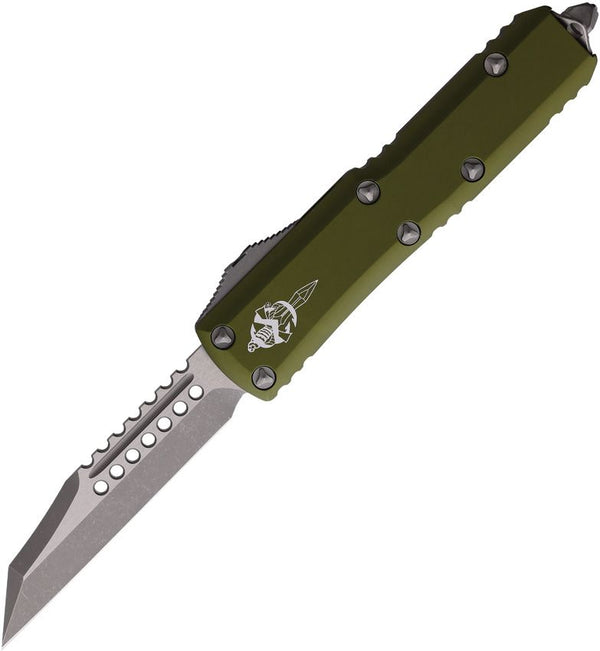 Microtech Auto UTX-85 Warhound OTF OD Green Aluminum Apocalyptic Wharncliffe Bohler M390