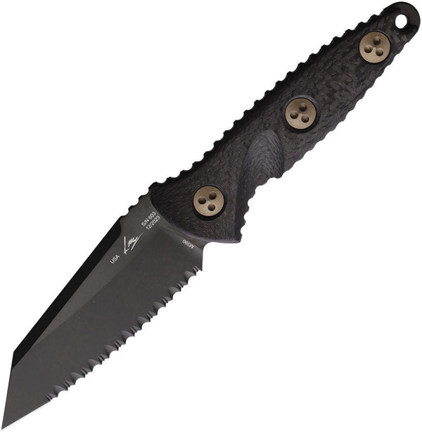 Microtech Socom Alpha Mini Warcom Carbon Fiber Black DLC Coated Full Serrated Bohler M390