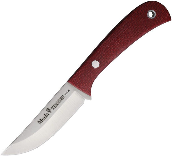 Muela Terrier Fixed Blade Red Canvas Burlap Micarta Satin 14C28N Sandvik