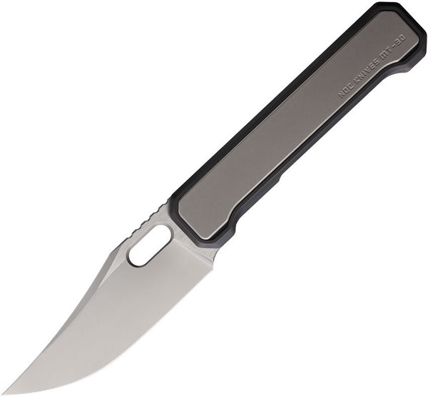 NOC Knives MT-30 Linerlock Black Titanium w Gray Anodized Titanium Onlay Bead Blast Clip Point Bohler M390