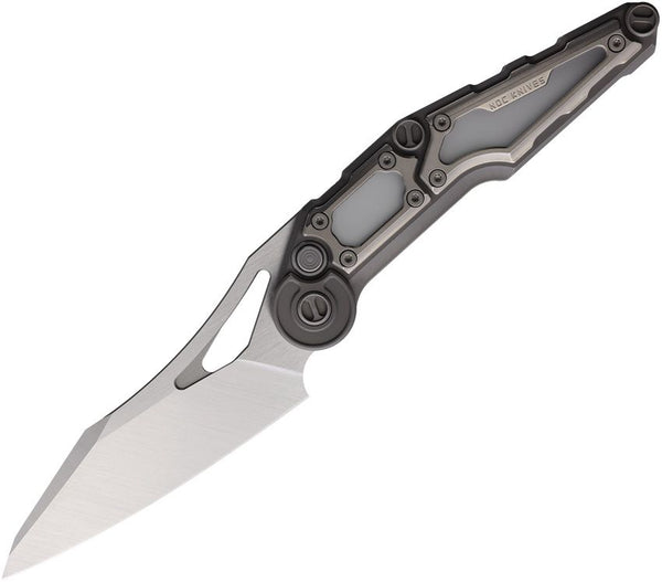 NOC Knives MT-32 Button Lock Gray Titanium Satin Wharncliffe Bohler M390