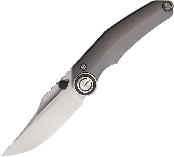NOC Knives MT-35 Dragon Ball Button Lock Gray Titanium Satin Clip Point Bohler M390