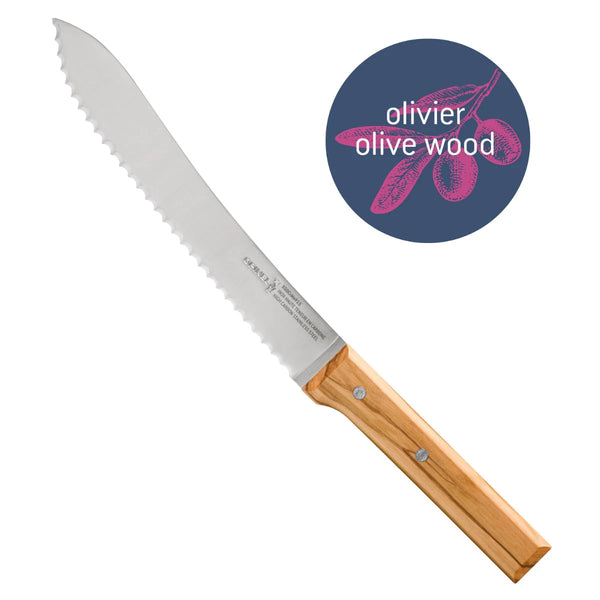 Opinel Parallele Serrated 8” Bread Knife Olive Wood