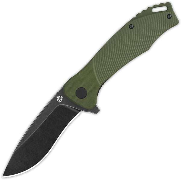 QSP Knife Raven Linerlock Green G10 Black Stonewash D2