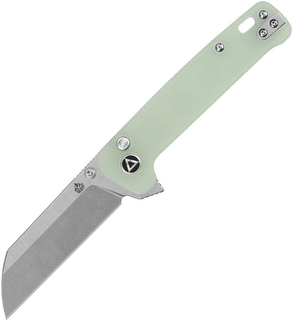 QSP Knife Penguin Button Lock Jade G10 Stonewash 14C28N Sandvik