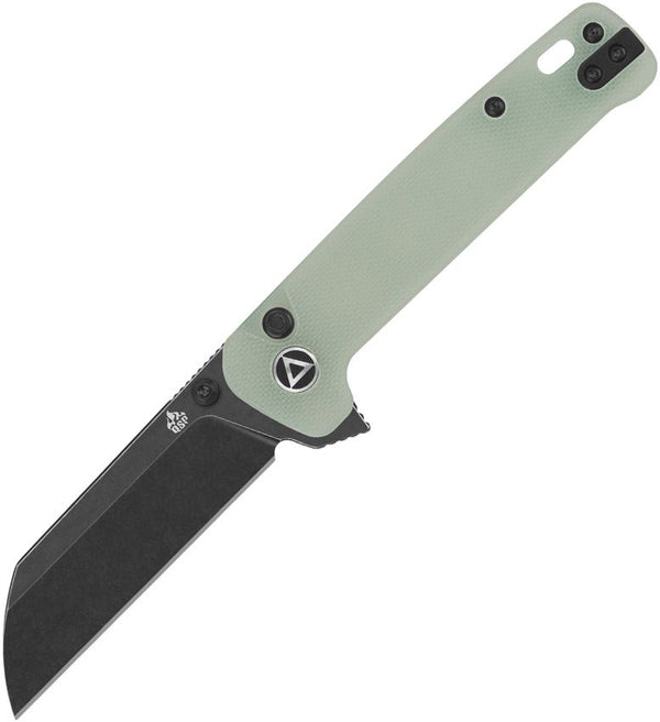 QSP Knife Penguin Button Lock Jade G10 Black Stonewash 14C28N Sandvik