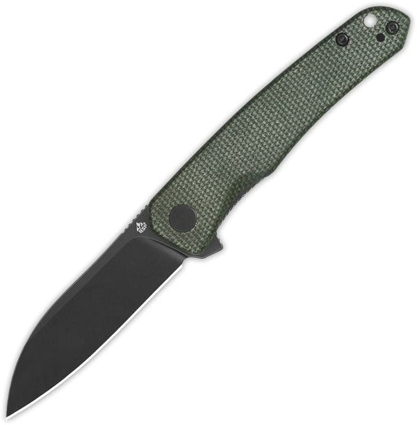 QSP Knife Otter Linerlock Green Micarta Black Stonewash 14C28N Sandvik