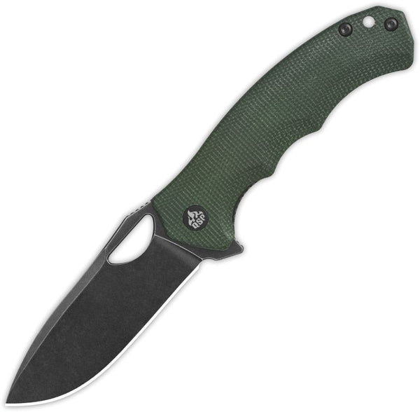 QSP Knife Gorilla Linerlock Green Micarta Black Stonewash 14C28N Sandvik