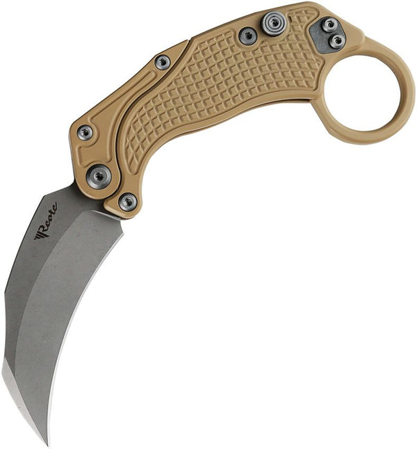 Reate Knives EXO-K Button Lock Tan Aluminum Stonewash Bohler N690