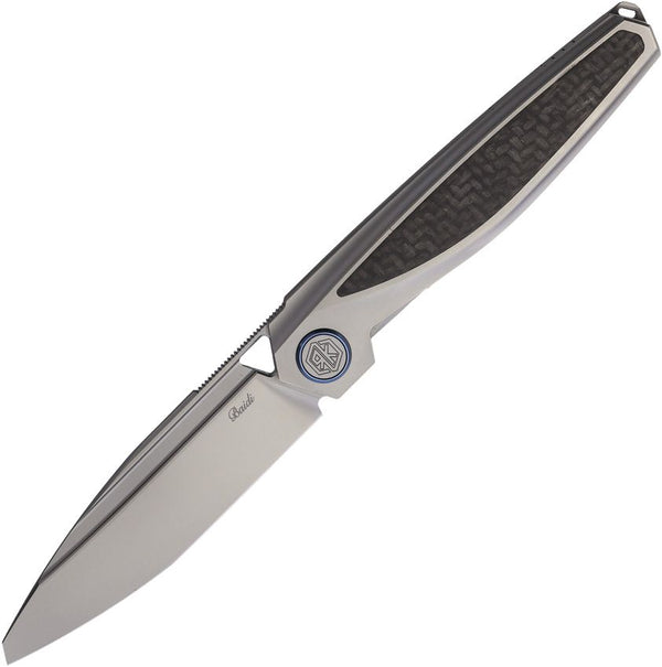 Rike Knife Baidi-T Linerlock Gray Titanium w Black CF Inlay Bead Blast Tanto Bohler M390