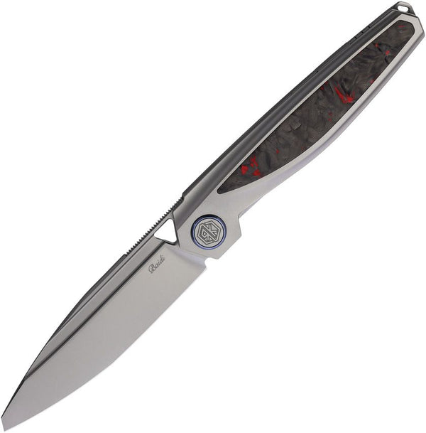 Rike Knife Baidi-T Linerlock Gray Titanium w Black & Red CF Inlay Bead Blast Tanto Bohler M390