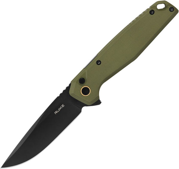 RUIKE P873 Button Lock OD Green G10 Black Stonewash 14C28N Sandvik