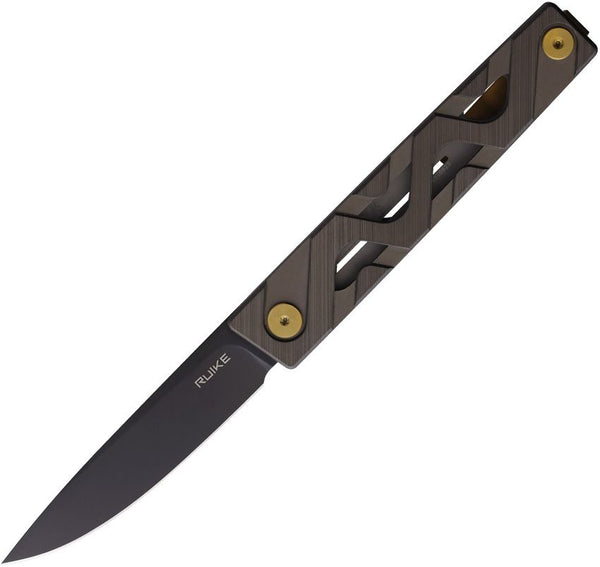 RUIKE P878-AK Linerlock Bronze Aluminum Black Stonewash 14C28N Sandvik