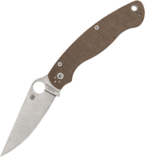 Spyderco Military 2 Compression Lock Brown Canvas Micarta Satin PlainEdge CPM CRU-WEAR