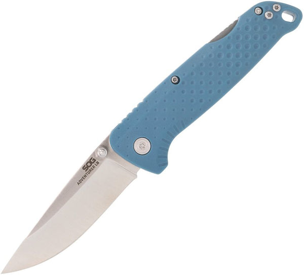 SOG Adventure Lockback Blue GFN Satin 5Cr15MoV