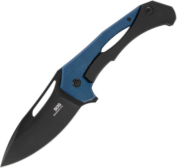 SOG Bulwark Frame Lock Blue Micarta Black PVD Coating D2