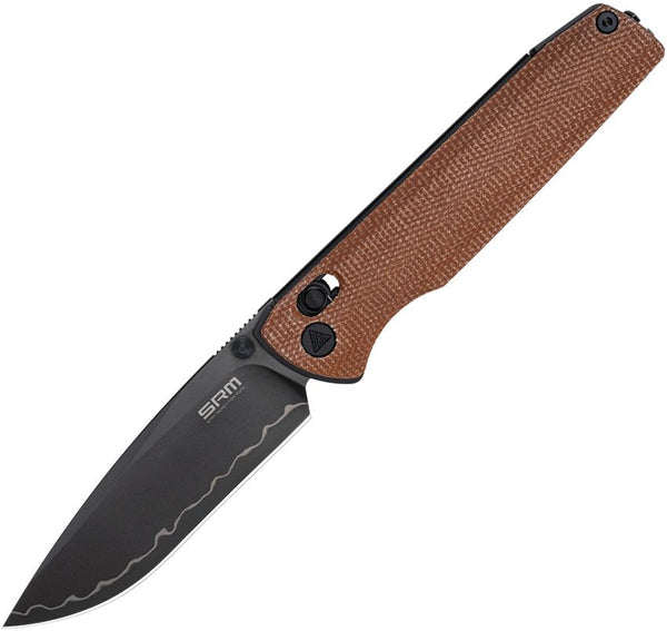 SRM Knives Terrier Ambi Lock Brown Micarta Laminated Black 140Cr14MoV3Nb