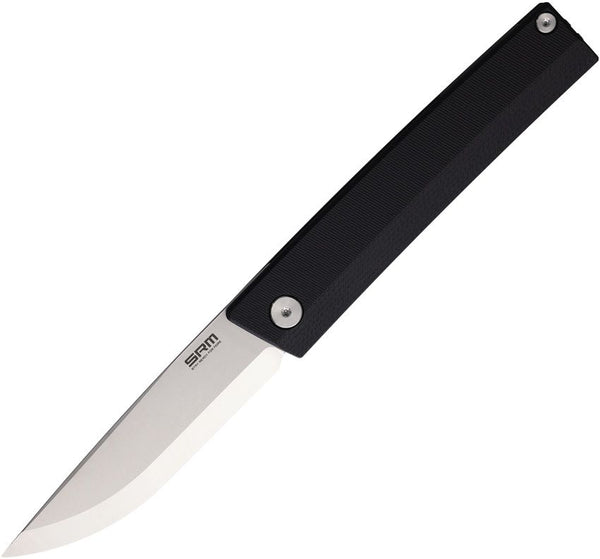 SRM Knives 401L Linerlock Black G10 Stonewash Scandi 10Cr15CoMoV