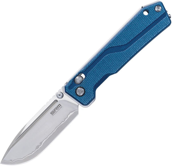 SRM Knives Rubik Ambi Lock Blue Canvas Micarta Bead Blast Laminated 140Cr