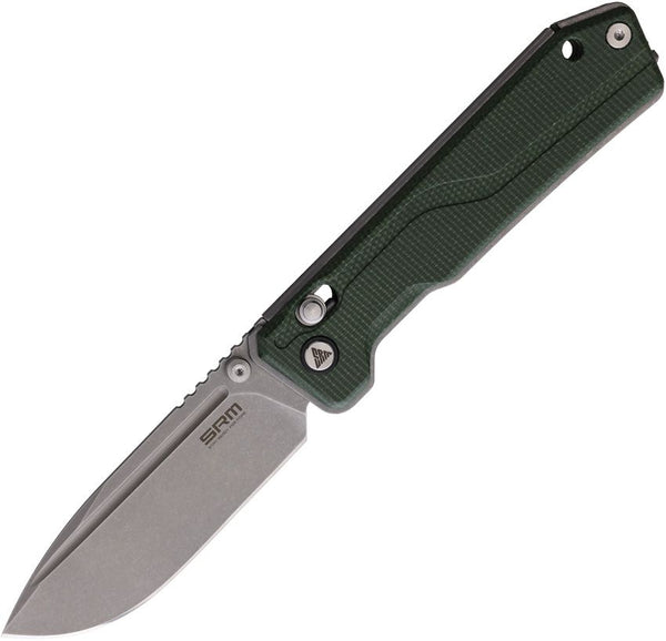 SRM Knives Rubik Ambi Lock Green Canvas Micarta Stonewash 14C28N Sandvik