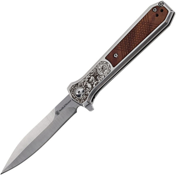 Smith & Wesson Unwavered Linerlock Brown Wood Assisted Opening Dagger