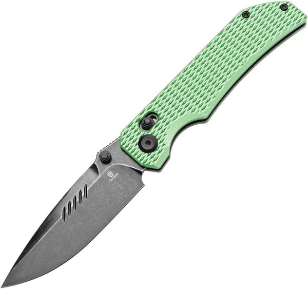 Tenable Knives Eaglestrike Crossbar Lock  Green Checkered Aluminum BlackWash Nitro V