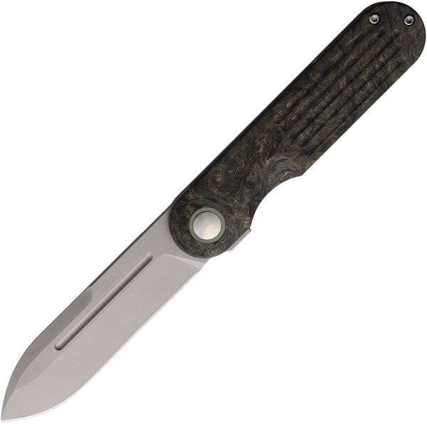 Terrain 365 Narwhal Framelock Dark Matter Gold Carbon Fiber w Titanium Back Spear Point Terravantium Dendritic Cobalt Blade