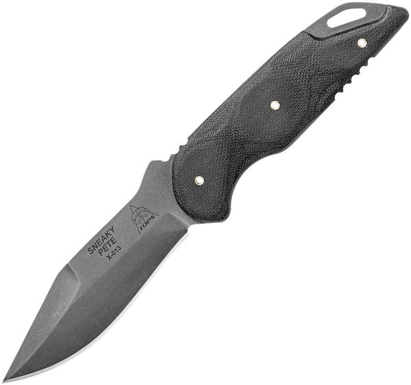 TOPS Knives Sneaky Pete Black Canvas Micarta Acid Rain 1095HC