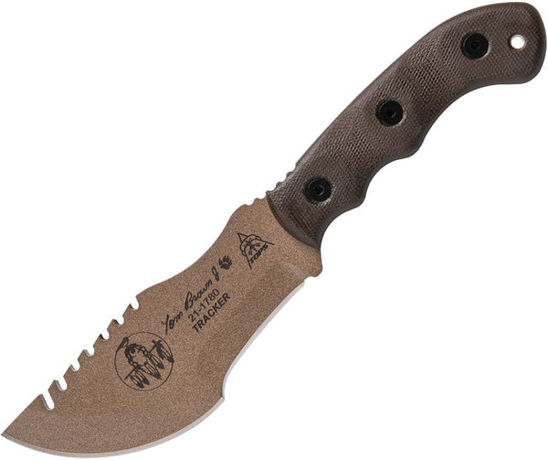 TOPS Knives Tom Brown Tracker #2 Green Canvas Micarta Tan 1095HC