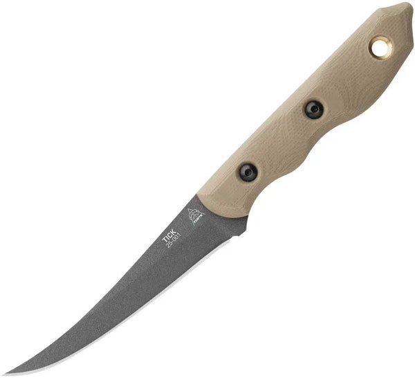 TOPS Knives Tick Fixed Blade Tan G10 Sniper Gray Upswept 1095HC