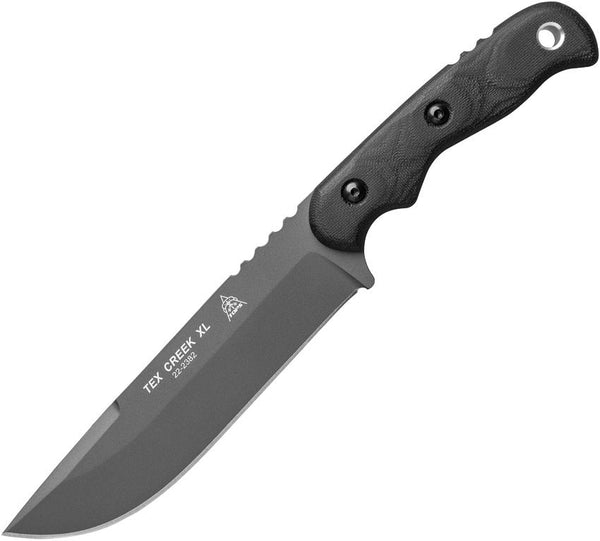 TOPS Knives TEX Creek XL Fixed Blade Black Canvas Micarta Sniper Gray 1095