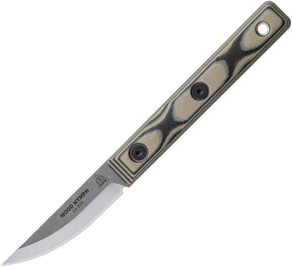 TOPS Knives Wood Nymph Tan/Black G10 Tumble 1095