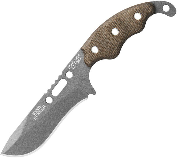 TOPS Knives Wind Runner Green Canvas Micarta Gray Tungsten Cerakote 1095HC