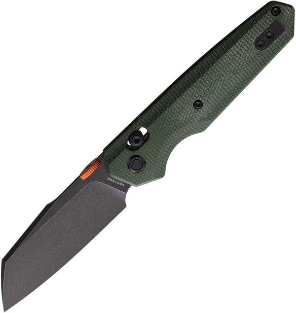 Vosteed Talarurus Crossbar Lock Green Canvas Micarta Black Stonewash Modified Sheepsfoot 14C28N