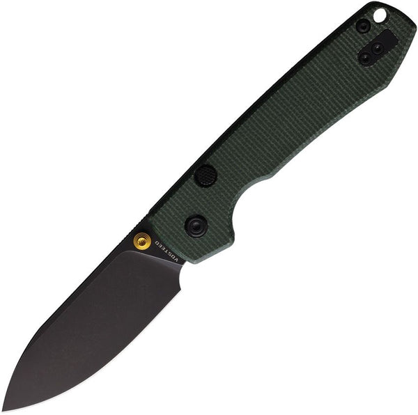 Vosteed Raccoon Button Lock Green Canvas Micarta Black Stonewash 14C28N Sandvik