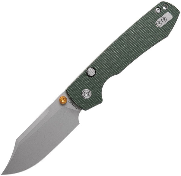 Vosteed Raccoon Top Linerlock Green Canvas Micarta Stonewash Bowie 14C28N Sandvik