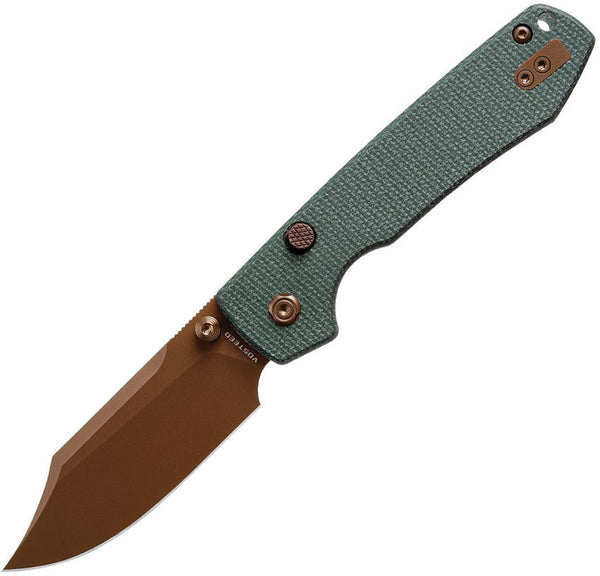 Vosteed Raccoon Top Linerlock Green Canvas Micarta Copper Dune Bowie 14C28N Sandvik