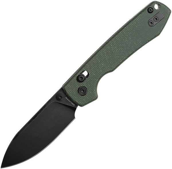 Vosteed Raccoon Crossbar Lock Green Canvas Micarta Black Stonewash 14C28N Sandvik