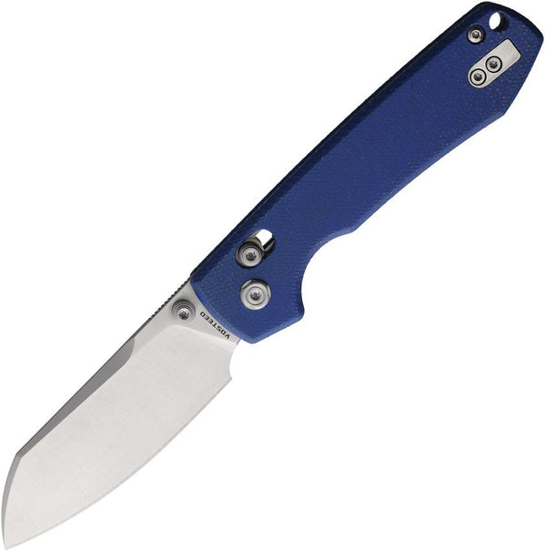 Vosteed Raccoon Crossbar Lock Blue Canvas Micarta Satin Cleaver 14C28N Sandvik