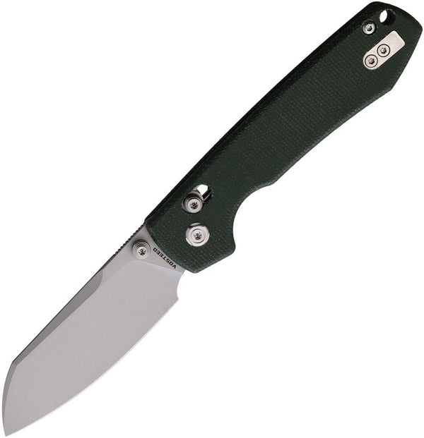 Vosteed Raccoon Crossbar Lock Green Micarta Stonewash 14C28N Sandvik