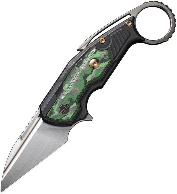 We Knife Co Ltd Yardbird Button Lock 6AL4V Titanium w Jungle Wear Fat Carbon Fiber Inlay Hand Rubbed Satin Wharncliffe CPM 20CV