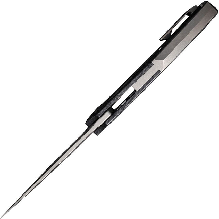 We Knife Co Ltd Speedliner Linerlock Black Twill Carbon Fiber Silver Bead Blasted Drop Point CPM 20CV