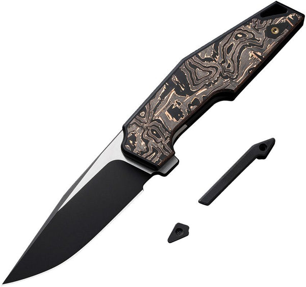 We Knife Co Ltd OAO (One and Only) Framelock 6AL4V Titanium w Copper Foil Carbon Fiber Inlay Black Stonewashed, Satin Flat Clip Point CPM 20CV