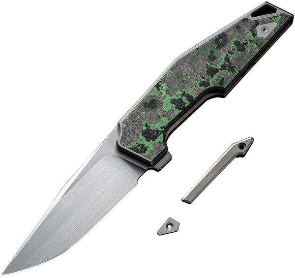 We Knife Co Ltd OAO (One and Only) Framelock 6AL4V Titanium w Jungle Wear Fat Carbon Fiber Inlay Hand Rubbed Satin Clip Point CPM 20CV