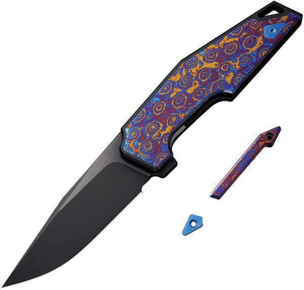 We Knife Co Ltd OAO (One and Only) Framelock 6AL4V Titanium w Timascus Inlay Black Stonewashed w Black Brushed Flats Clip Point CPM 20CV&nbsp;